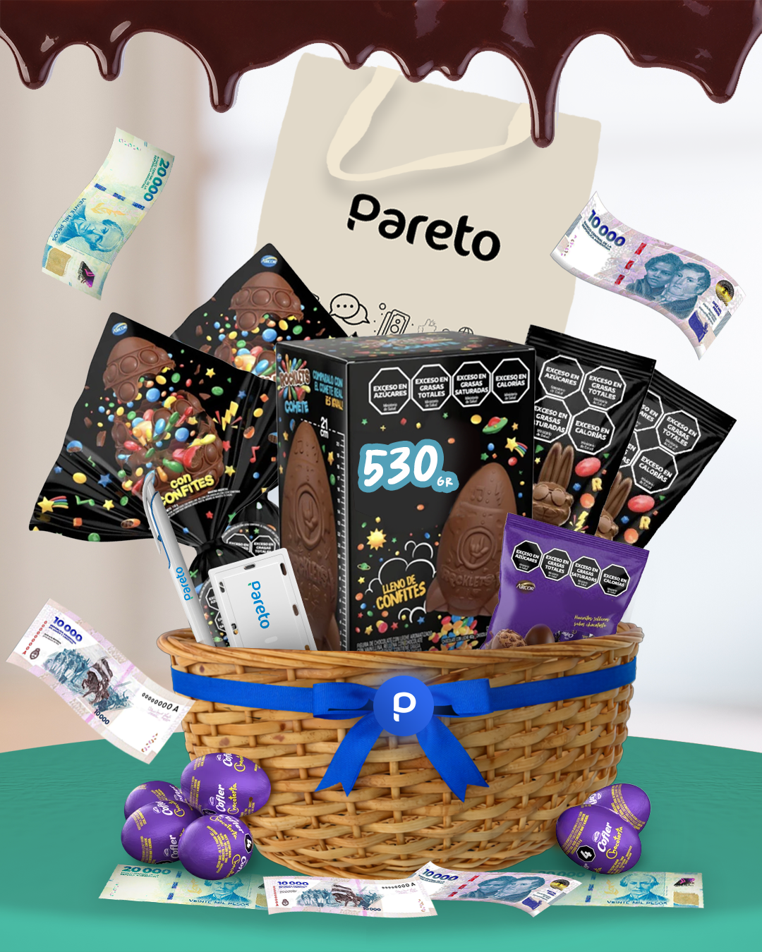 Premio sorteo Pareto Pascuas - Set de huevos y figuras de chocolate